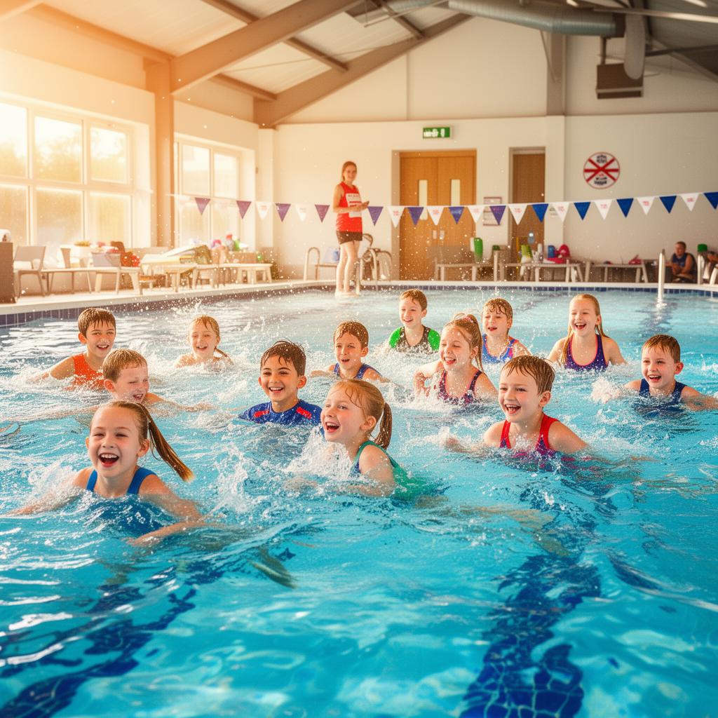 Children swimming in an indoor UK pool